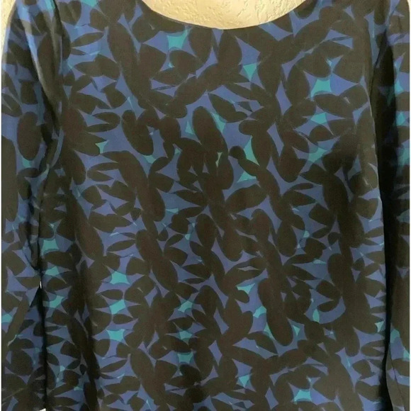 J. Crew Factory Blue And Black Floral 3/4” Sleeve Shift Dress Size 12 - Picture 4 of 8